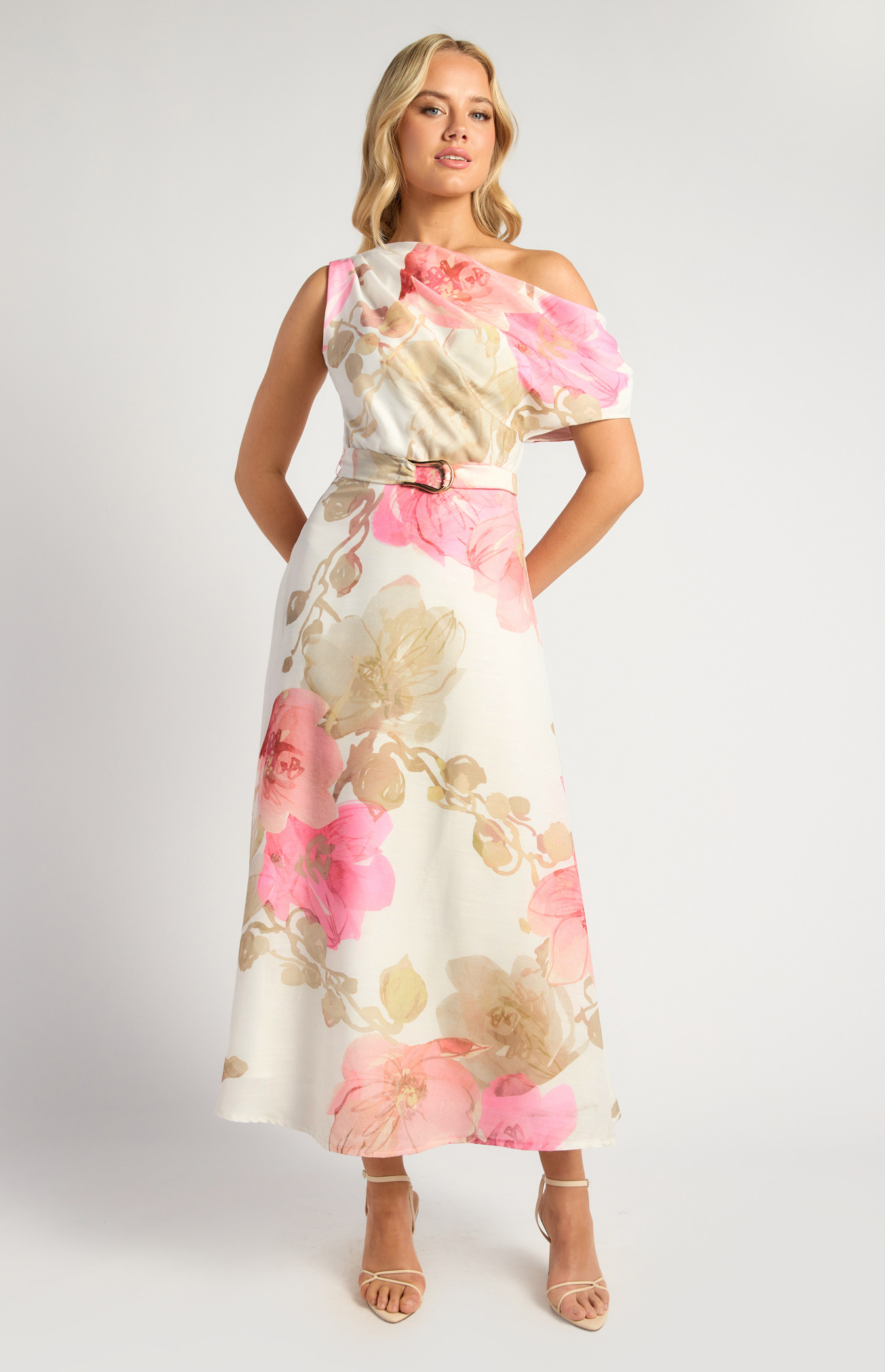 Asymmetric Floral Pink Dress