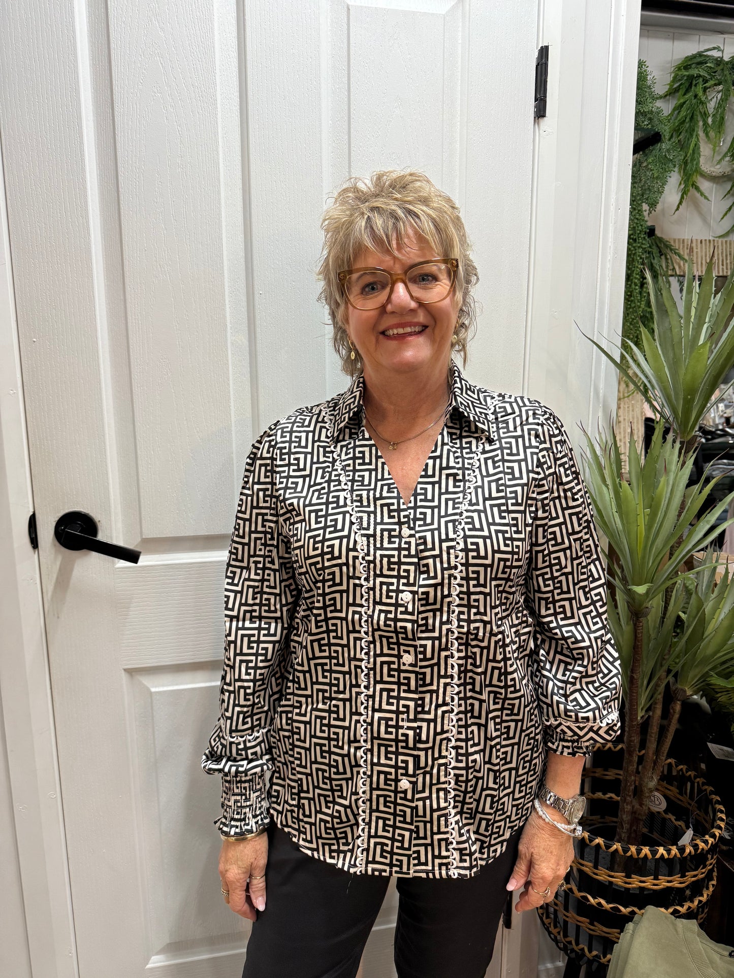 Black multi patterned top