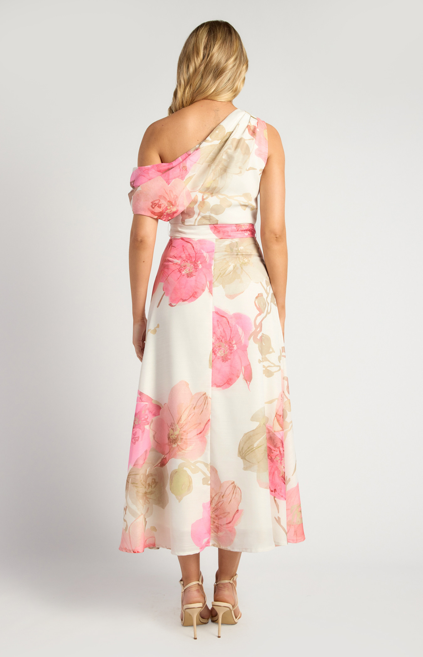 Asymmetric Floral Pink Dress