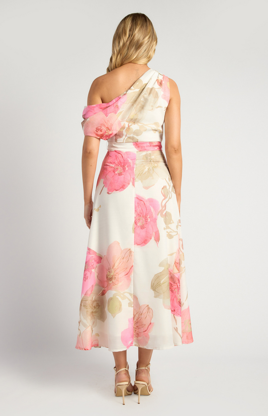 Asymmetric Floral Pink Dress