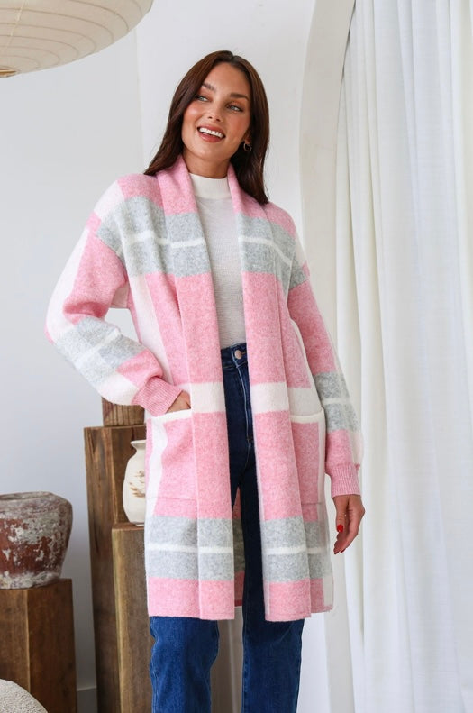 Wool Blend Pocket Check Coatigan