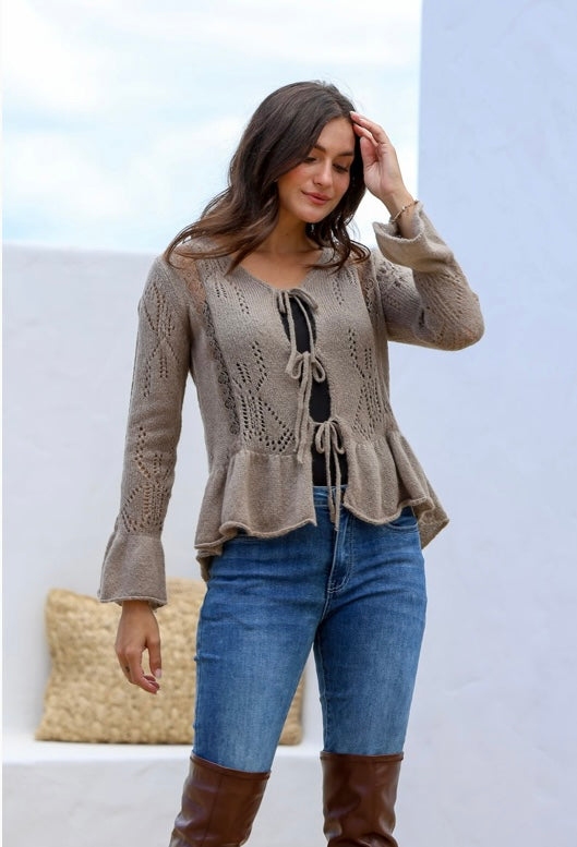 Tie Front Boho Knit-Seafoam