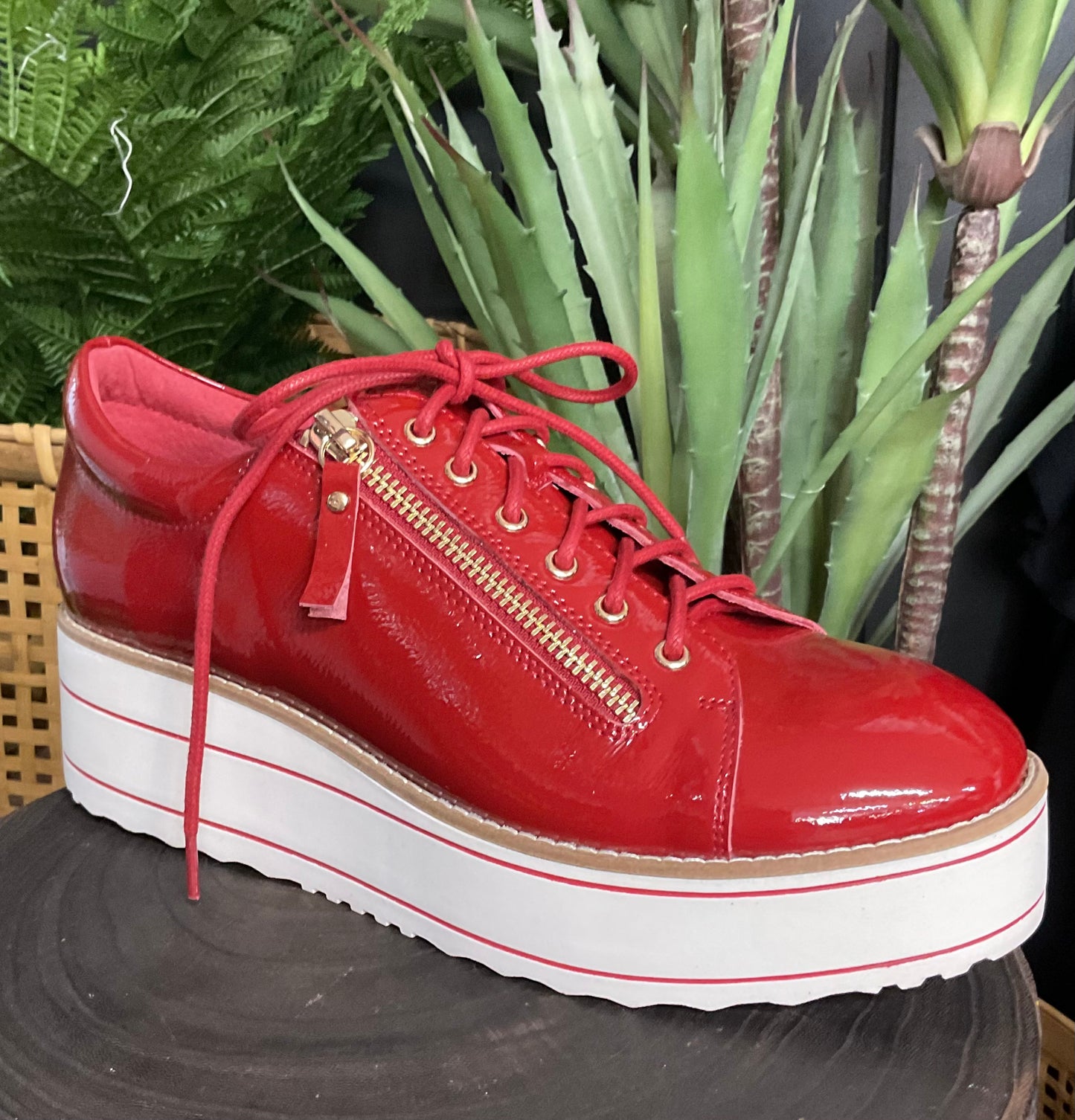 Nabie Dark Red-White Sole Patent Leather