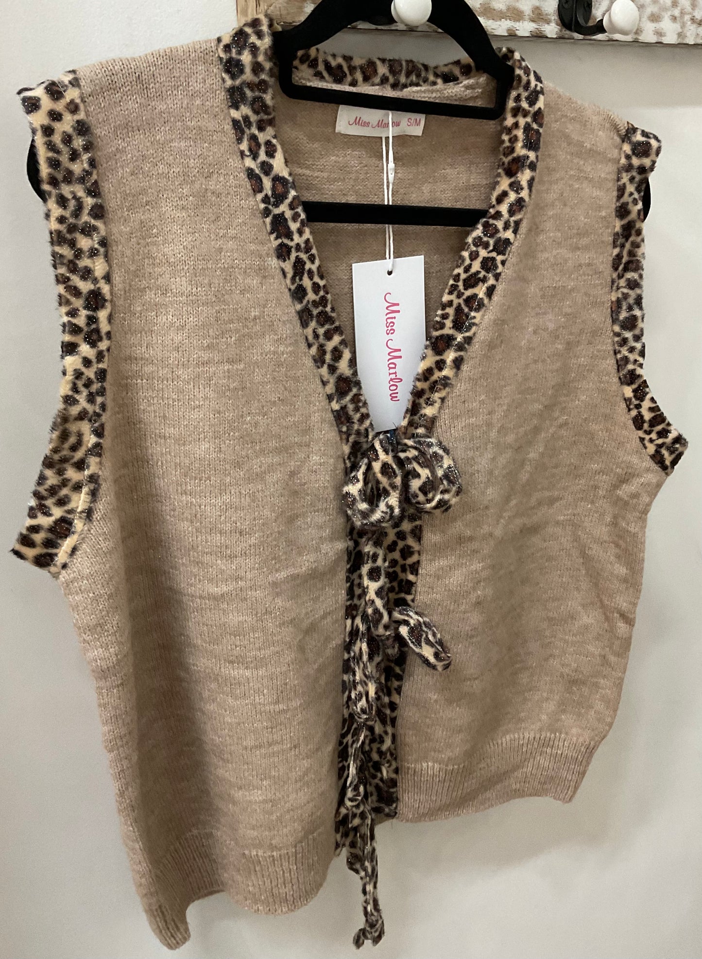 Taupe Vest Leopard Trim