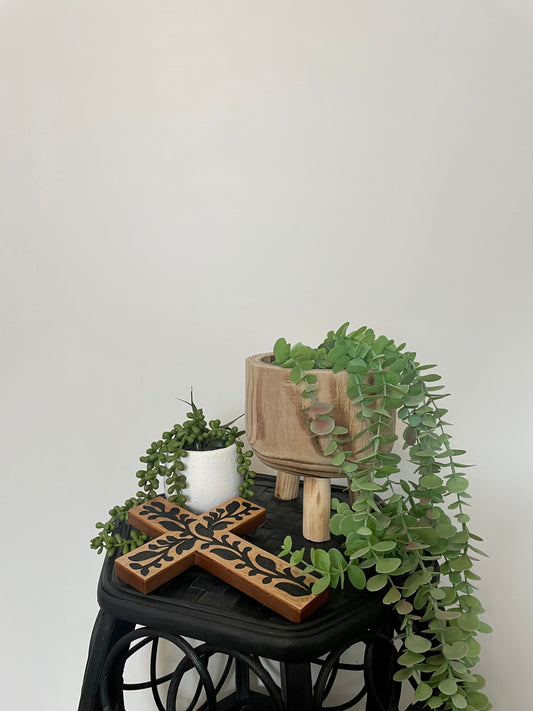 Black Wooden Boho Cross Wall Hanger - Emelda's Shoes