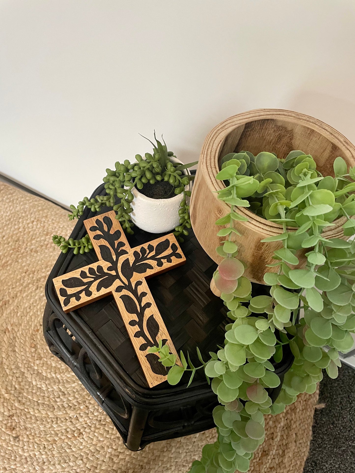 Black Wooden Boho Cross Wall Hanger - Emelda's Shoes