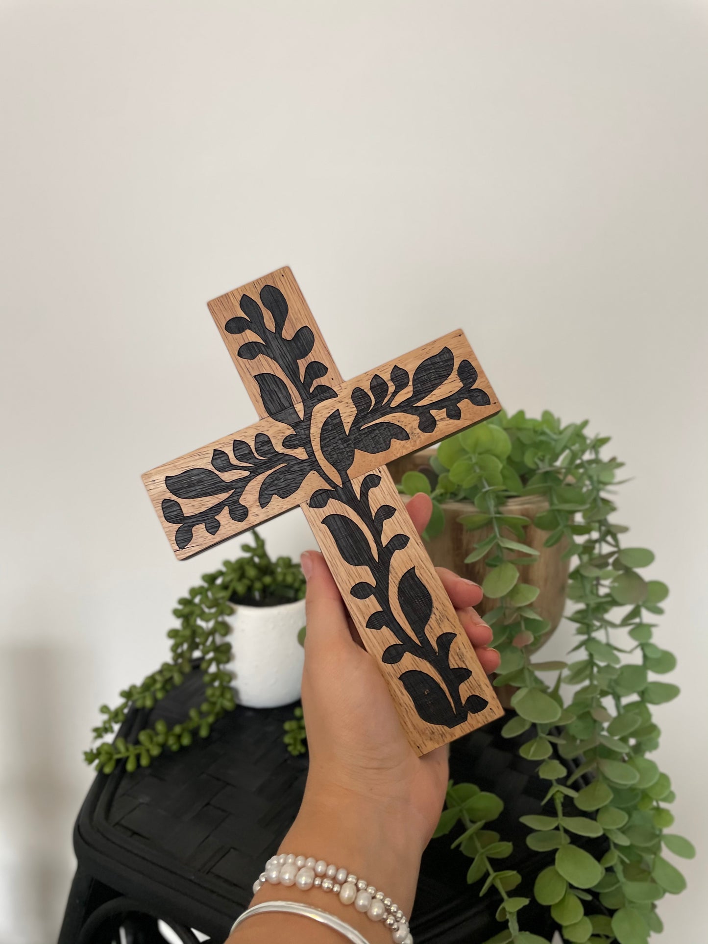 Black Wooden Boho Cross Wall Hanger - Emelda's Shoes