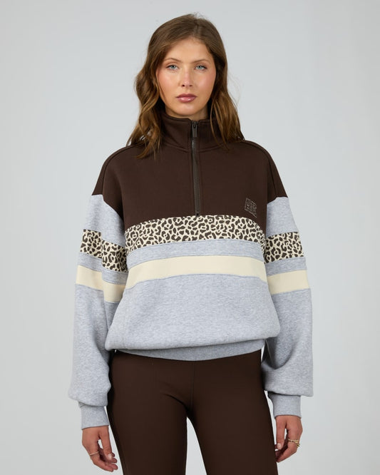Athletica panel 1/4 zip brown multi