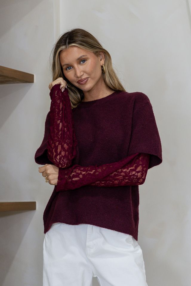 Lilly Lace Knit Burgundy - Emelda's Shoes