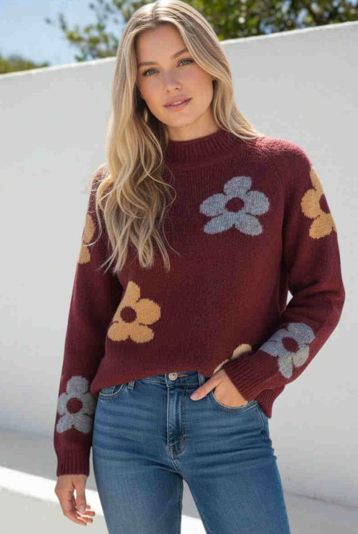 Flower Knit Burgundy - Emelda's Shoes