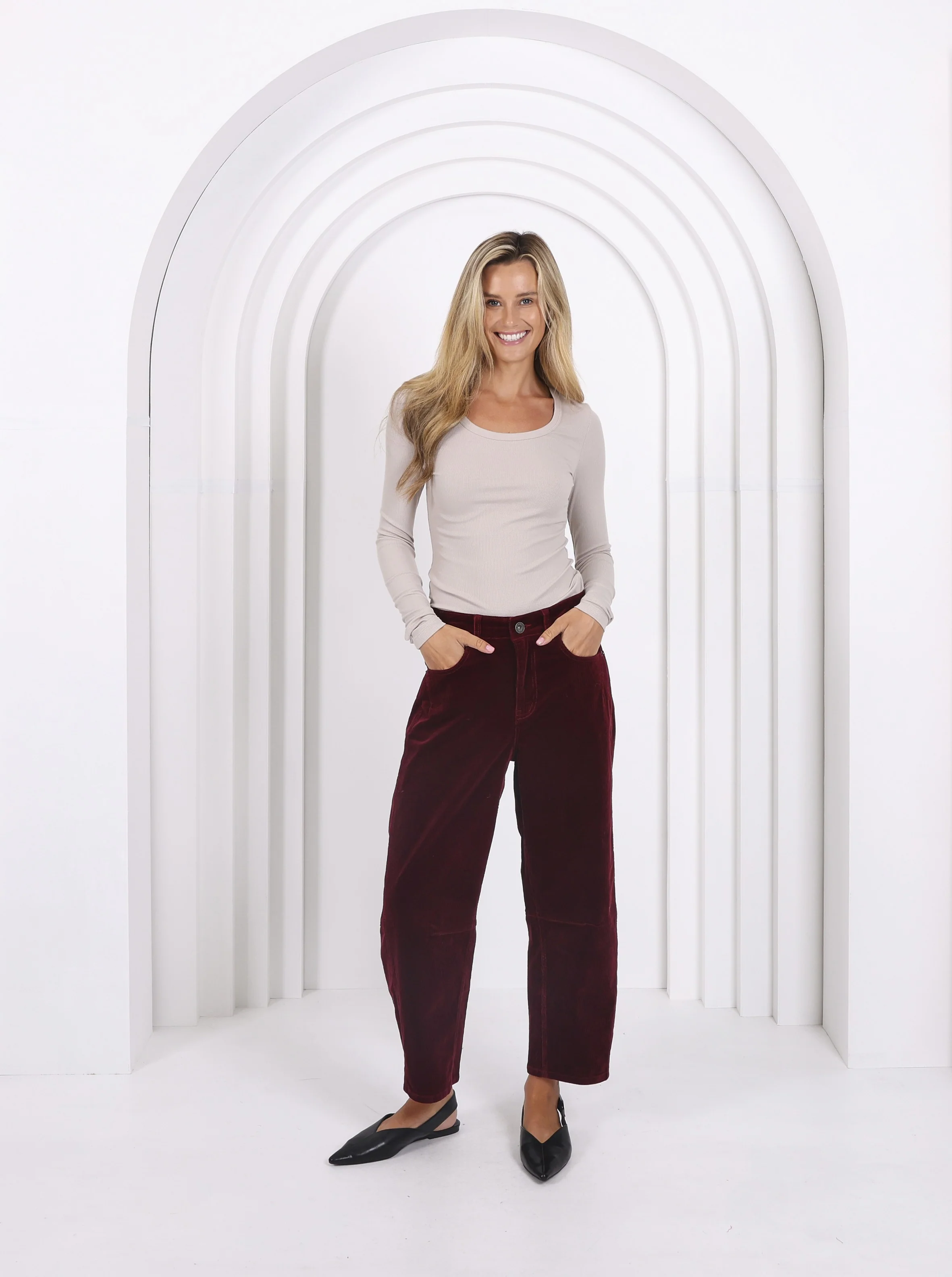 Toni Barrel Jean Burgundy Corduroy - Emelda's Shoes