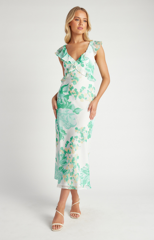 Mint Floral Chiffron Midi Dress
