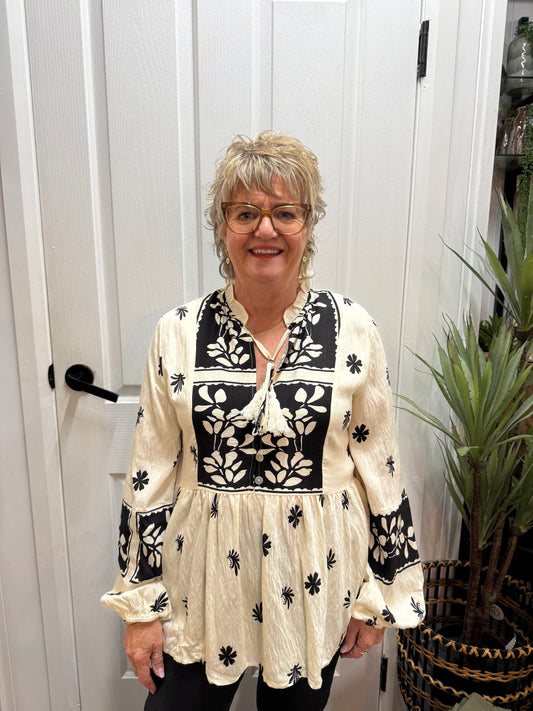 Cream Multi Tie Blouse