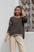 Contrast Trim Knit Choc - Emelda's Shoes