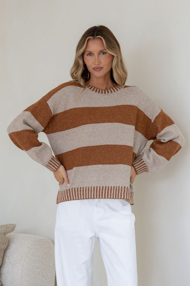 Maci Stripe Knit Mocha/Tan - Emelda's Shoes