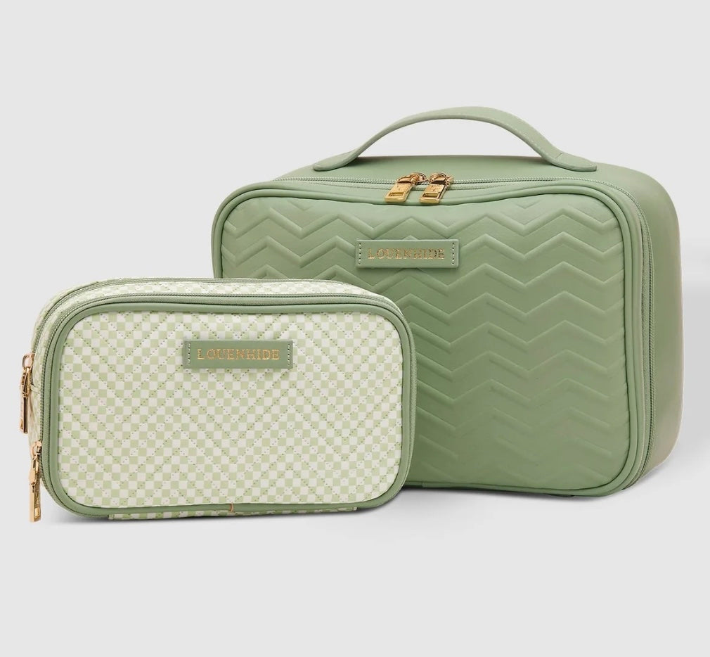 Maggie Rosie Chevron Cosmetic Bag Set Seafoam