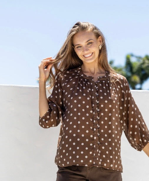 Chocolate Polka Dot Top - Emelda's Shoes
