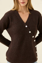 Miru Button Cardigan Chocolate - Emelda's Shoes