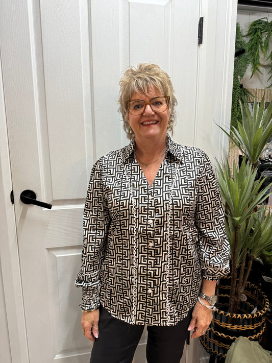 Black multi patterned top