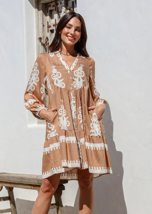 Camel print short dress