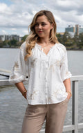 White/Gold Blouse - Emelda's Shoes