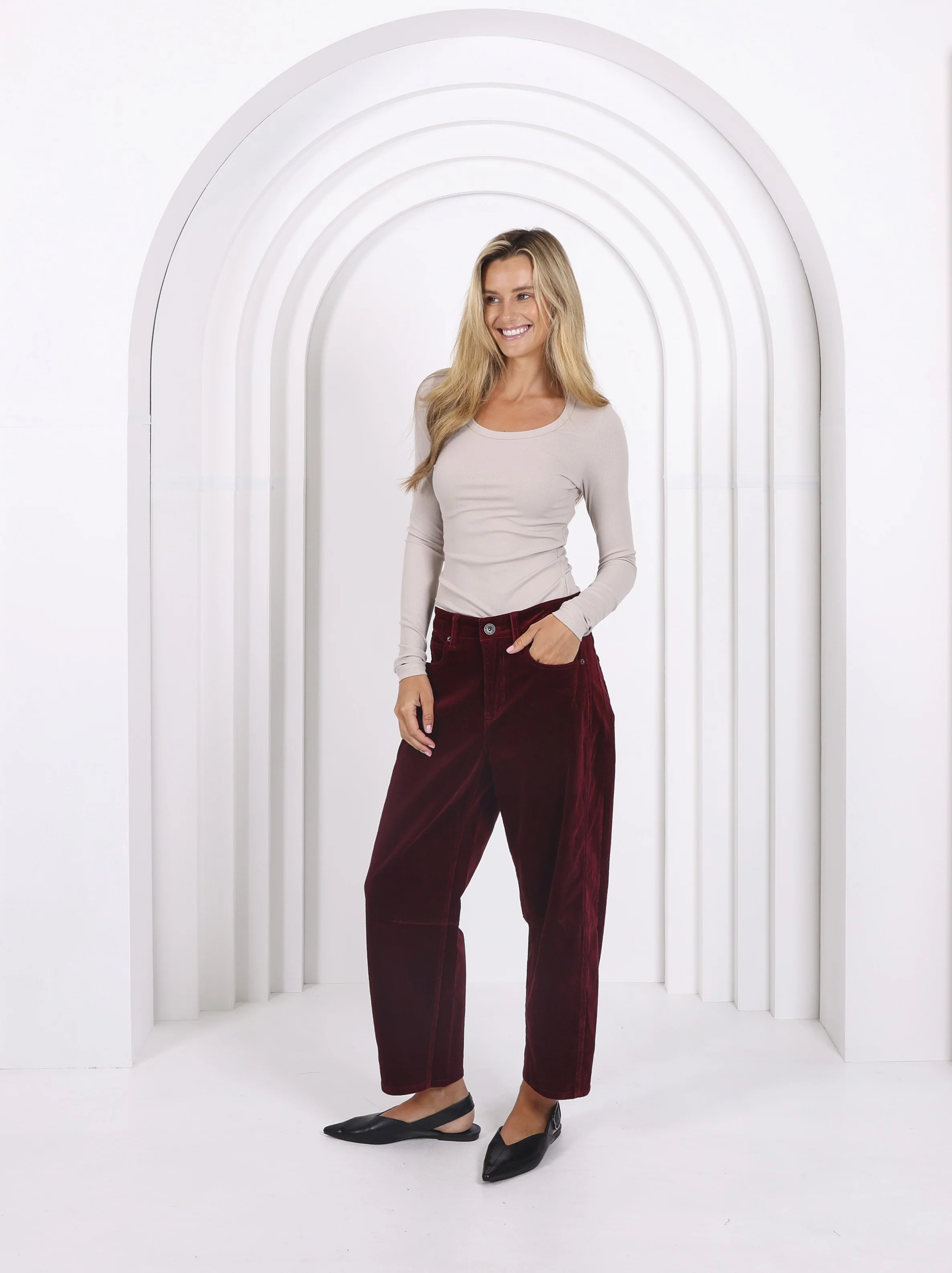 Toni Barrel Jean Burgundy Corduroy - Emelda's Shoes