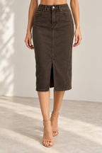 Midi Denim Skirt Choc