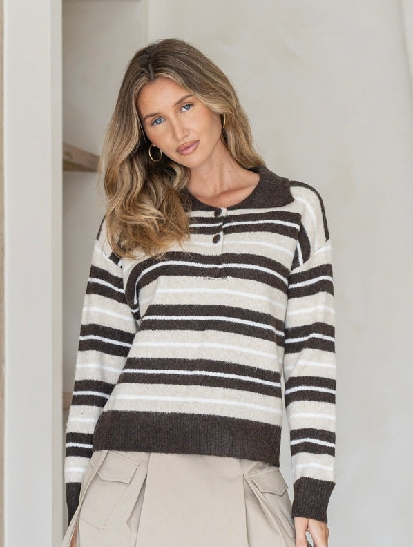 Billy Stripe Knit Brown - Emelda's Shoes
