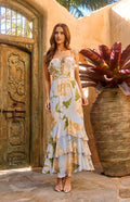 Blue Floral Chiffron Tiered Dress