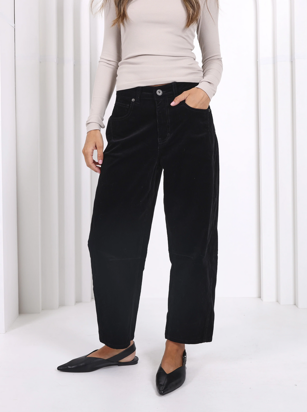 Toni Barrel Jean Black Corduroy - Emelda's Shoes