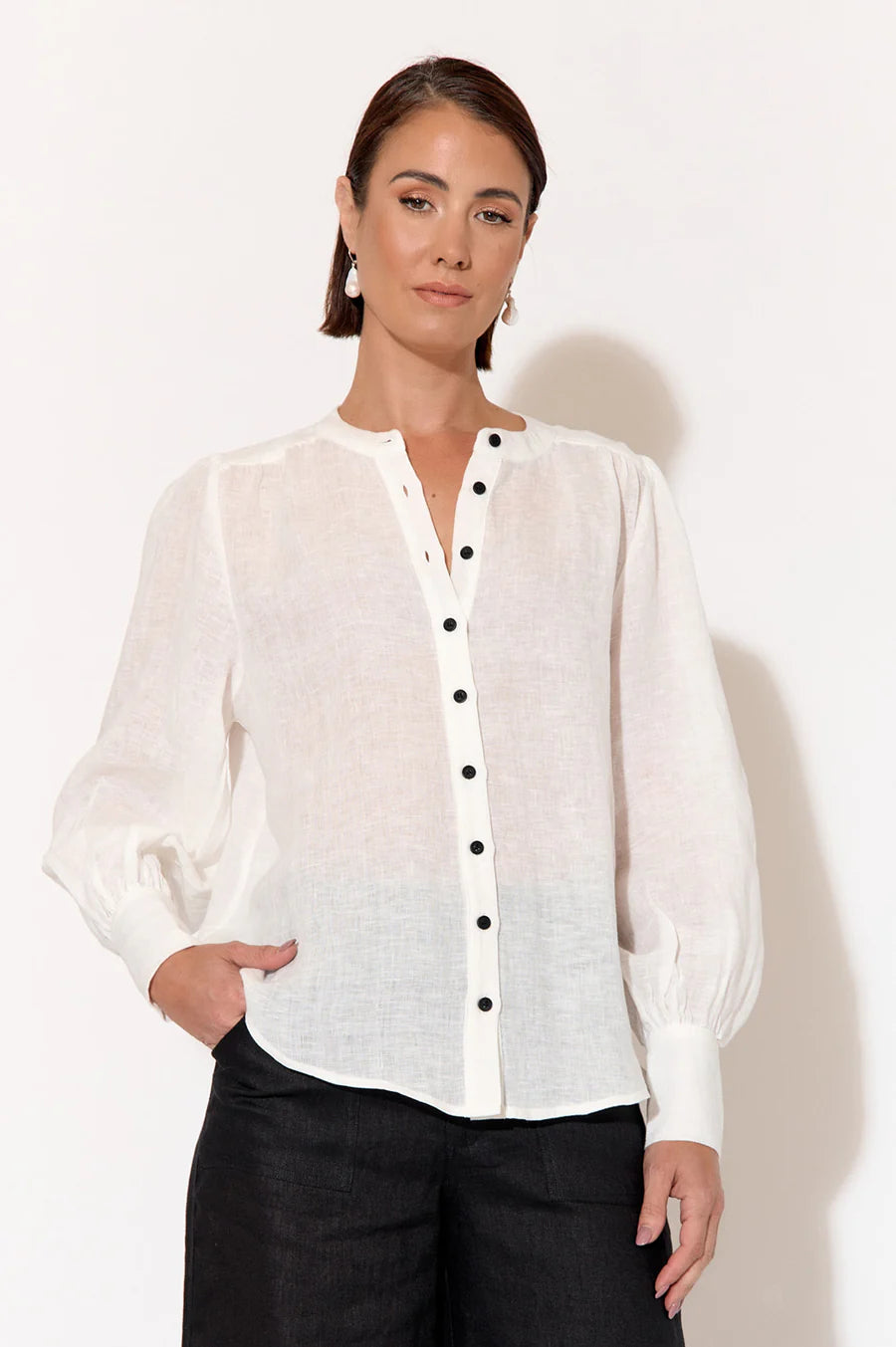 Anya Contrast Button Shirt white