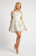 Blue Ruffled Strapless Organza Dress