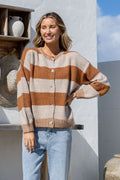 Maci Stripe Cardigan Mocha/Tan - Emelda's Shoes
