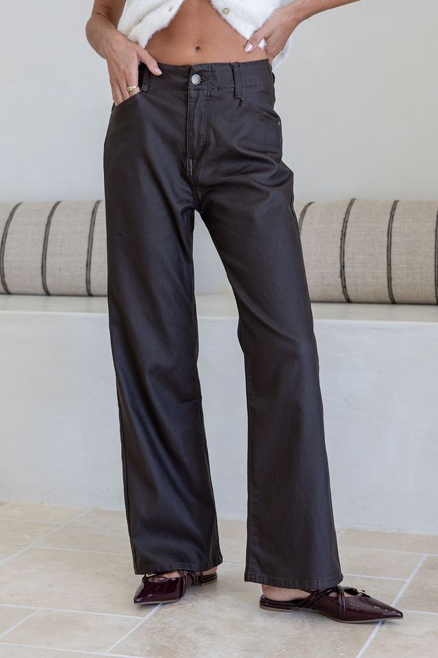 Tora Leather look Pant Choc - Emelda's Shoes