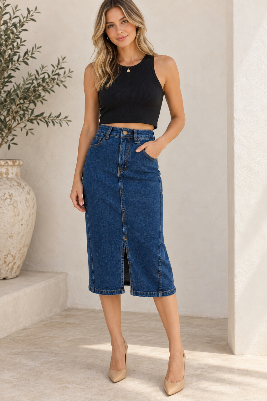 Midi Denim Skirt Blue