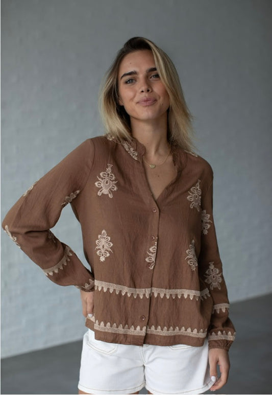 Brown button top