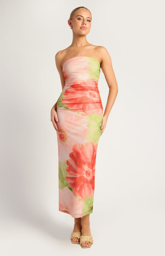 Contrast Floral Strapless Dress