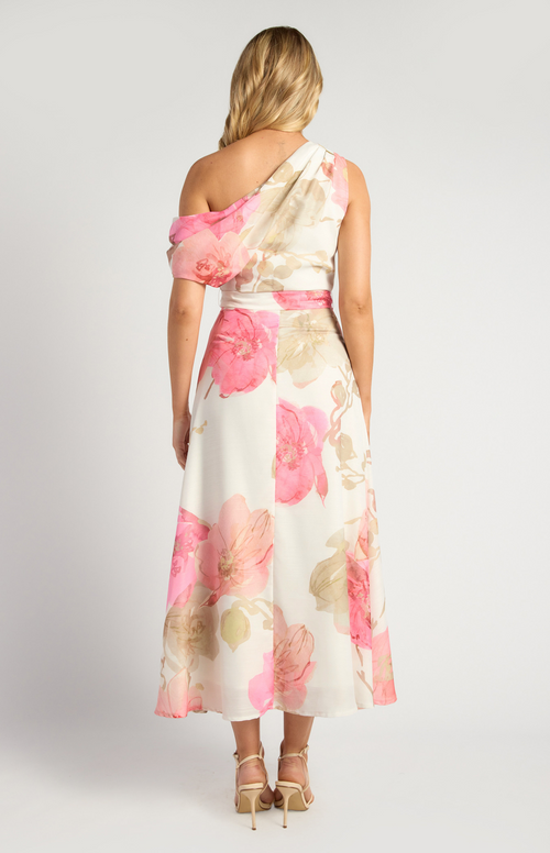 Asymmetric Floral Pink Dress - Emelda's Shoes