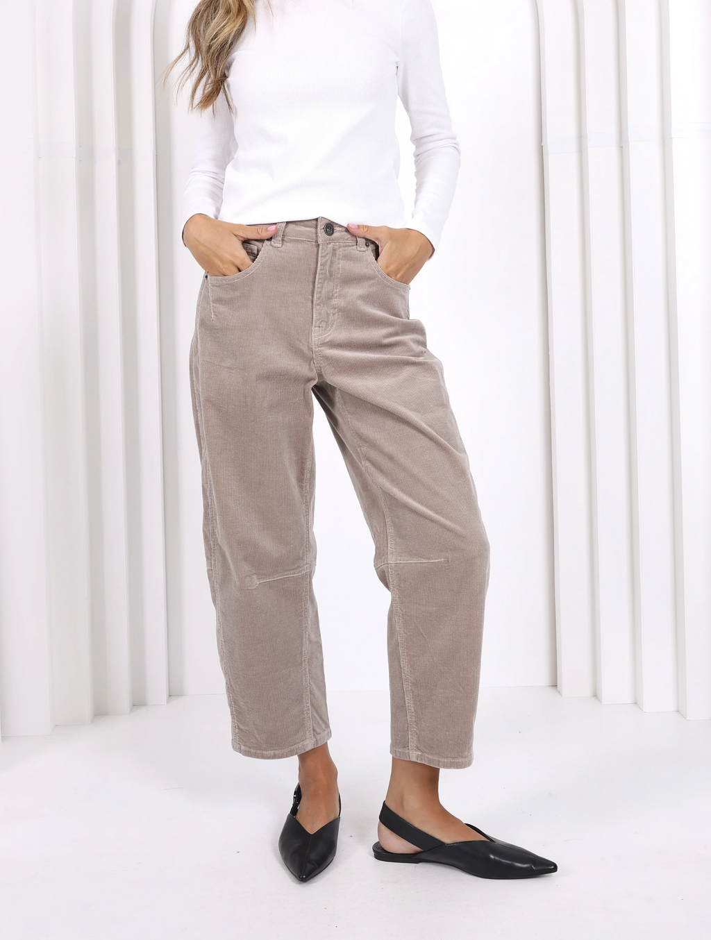 Toni Barrel Jean Corduroy Taupe - Emelda's Shoes