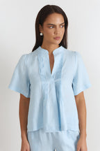 Percy Pleated Linen Blue