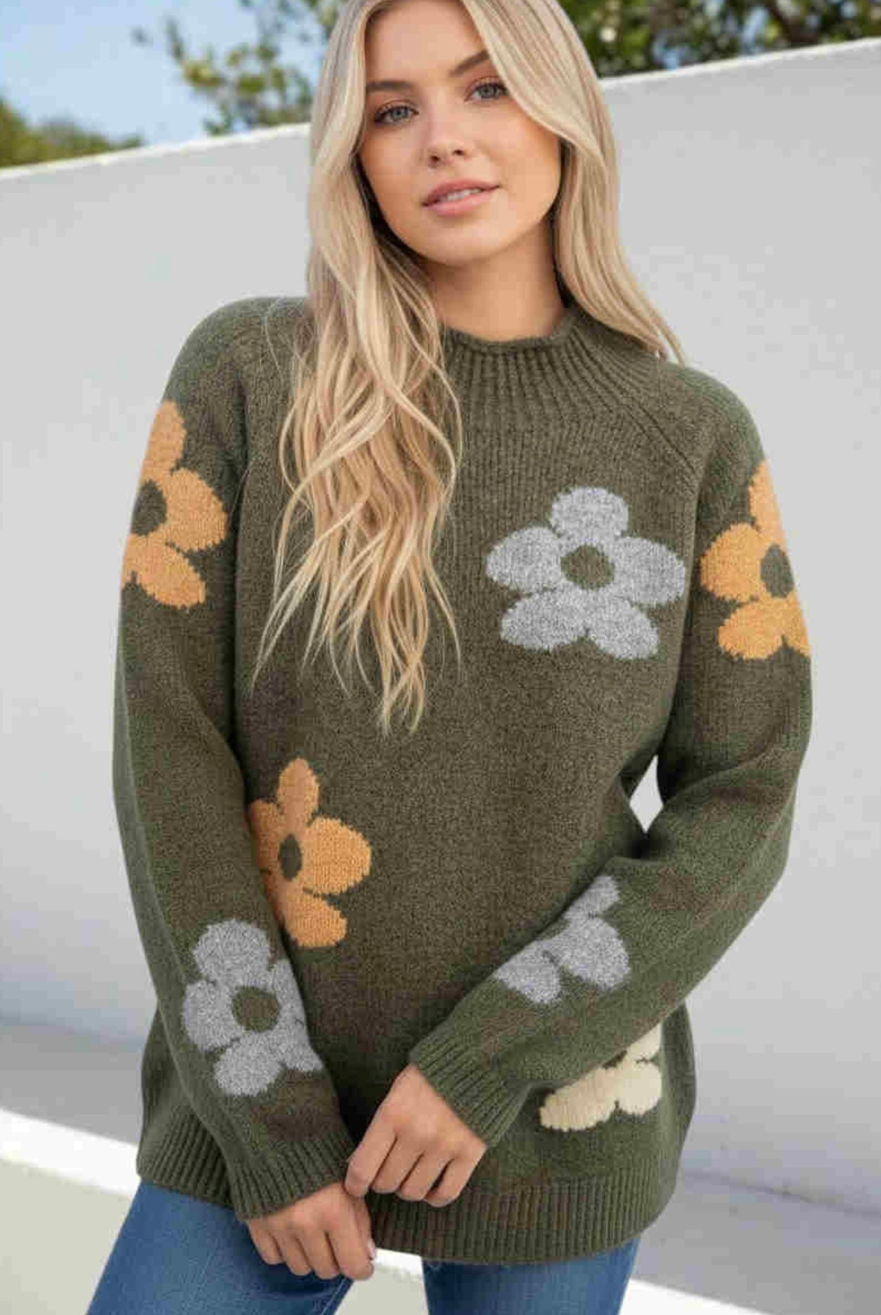 Flower Knit Khaki - Emelda's Shoes