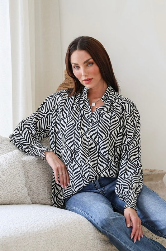 Black multi patterned blouse