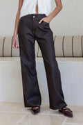 Wet Look Chocolate Straight Jean - Emelda's Shoes