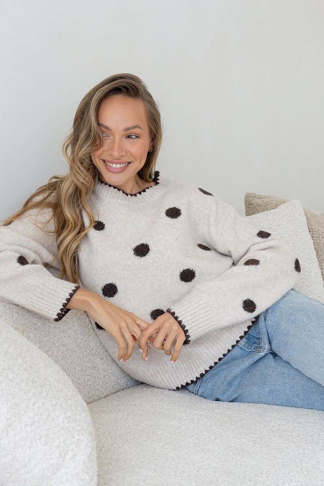 Polka Dot Knit Latte/Choc