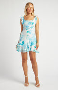 Blue Floral Chiffron Mini Dress