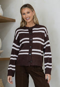 Lara Stripe Cardi Brown - Emelda's Shoes