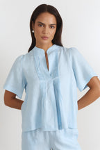 Percy Pleated Linen Blue