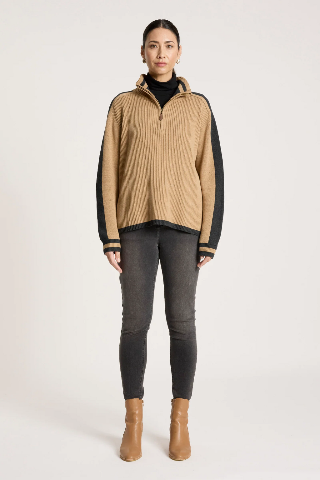 Liora Zip Jumper Mocha/Charcoal - Emelda's Shoes