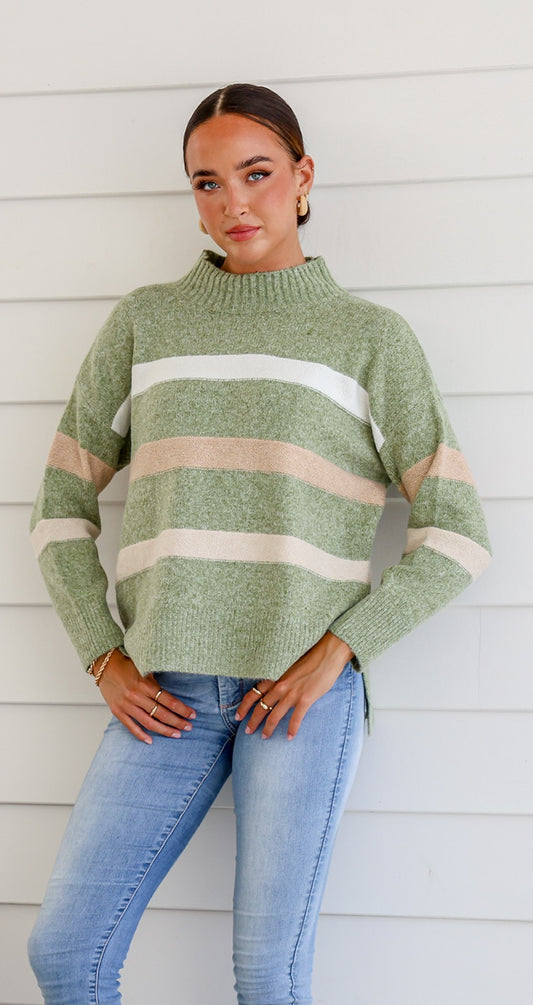 Green Multi Striped Knit