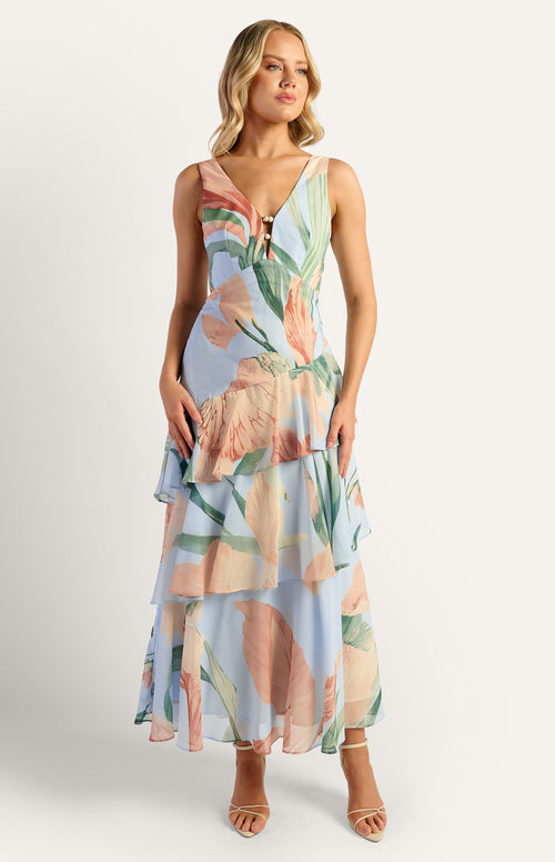Blue Multi Tiered Dress - Emelda's Shoes